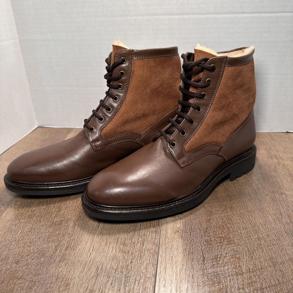 Men's Maze Size 9 ITALIAN-MADE SHEEPSKIN-LINED Dress Boots Two Tone‎ Tan Brown
